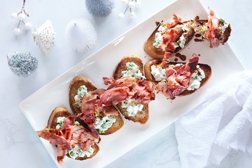 Smashed Peas with Ricotta and Leg Ham